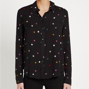 Rails Rocsi Onyx Rainbow Stars Button Down Shirt 100% rayon size M